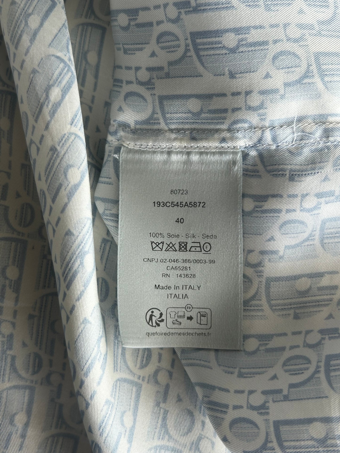 Dior White & Blue Oblique Silk Button Up Shirt