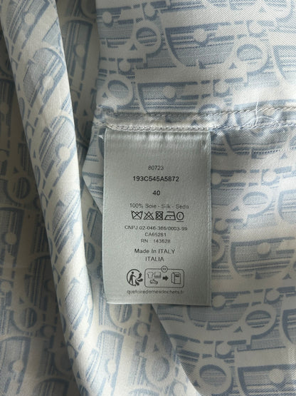 Dior White & Blue Oblique Silk Button Up Shirt