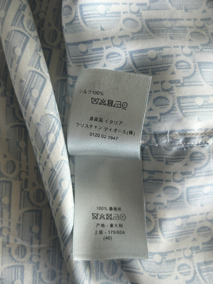 Dior White & Blue Oblique Silk Button Up Shirt