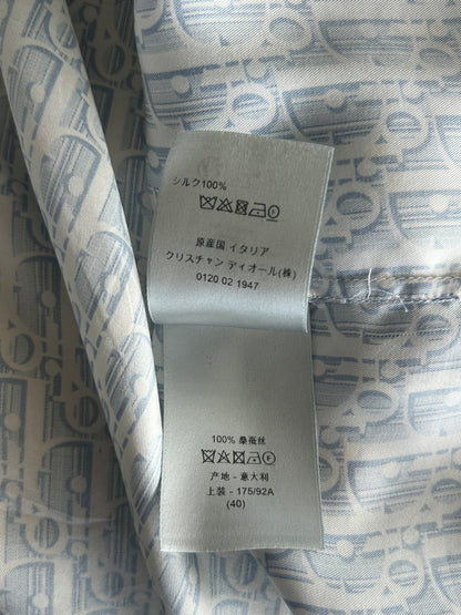 Dior White & Blue Oblique Silk Button Up Shirt
