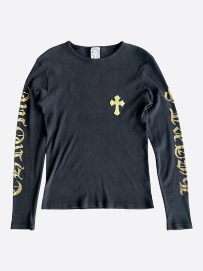 Chrome Hearts Black & Yellow Cross Patch Thermal Longsleeve T-Shirt