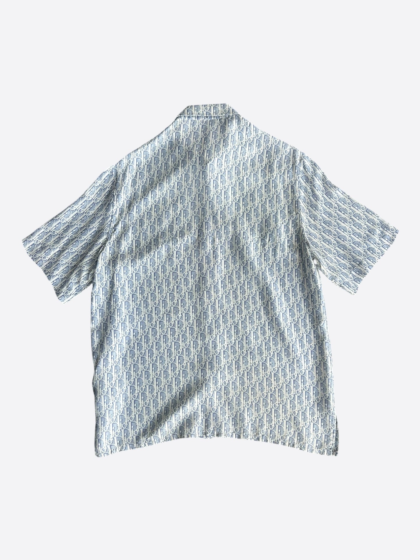 Dior White & Blue Oblique Silk Button Up Shirt