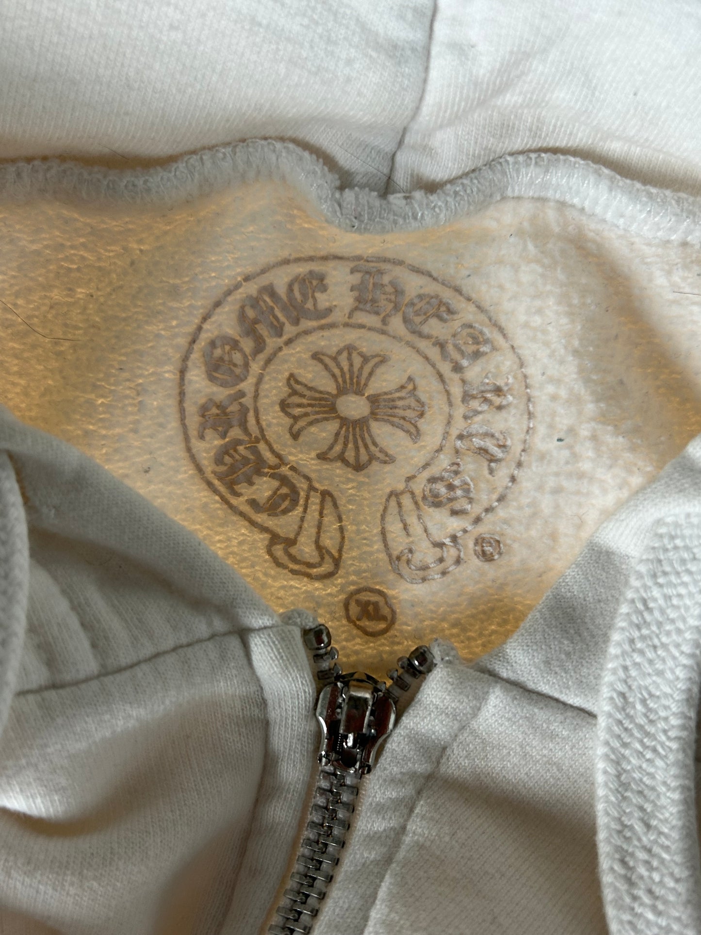Chrome Hearts White & Black Scroll Logo Zip Up Hoodie