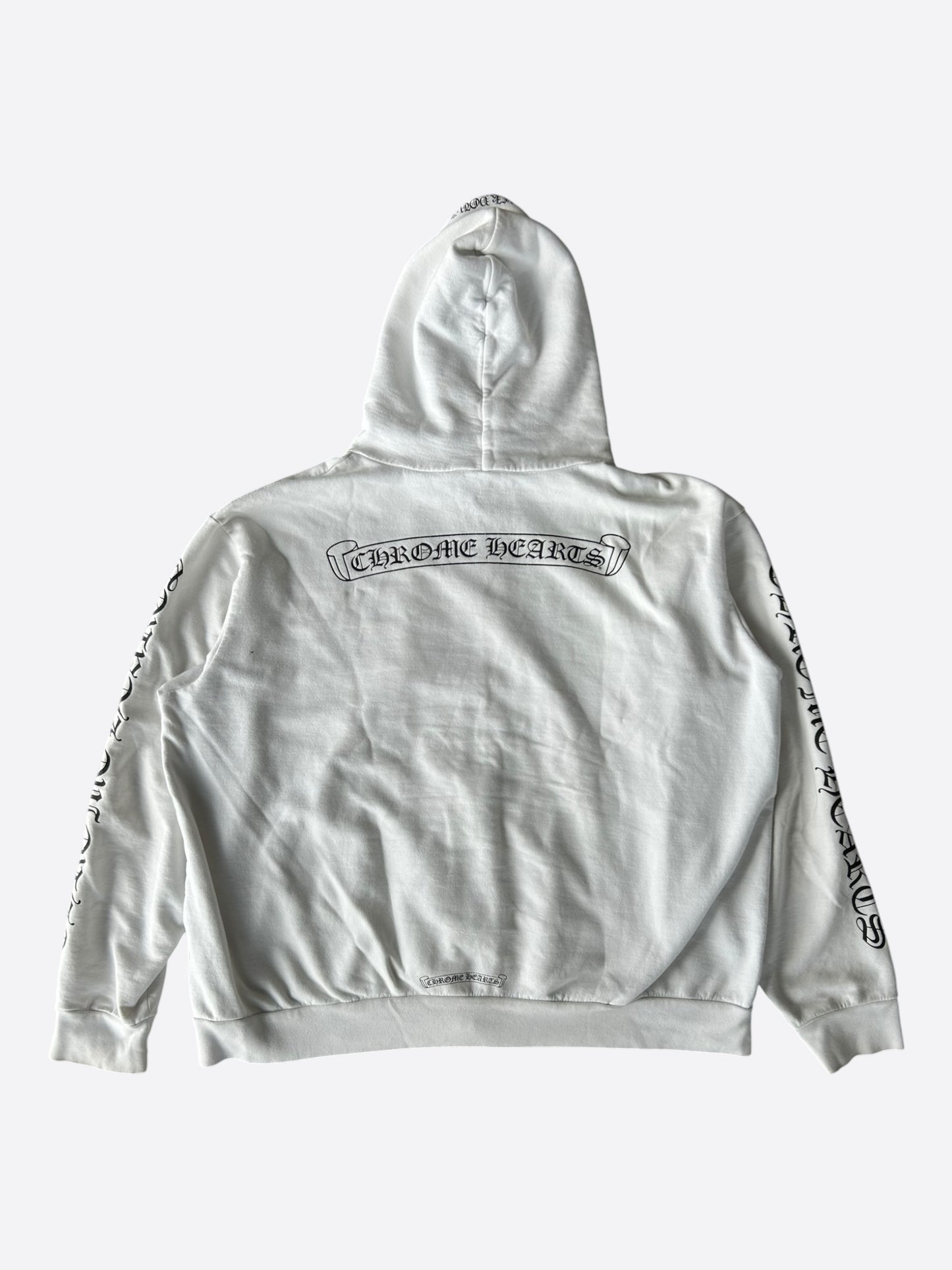 Chrome Hearts White & Black Scroll Logo Zip Up Hoodie