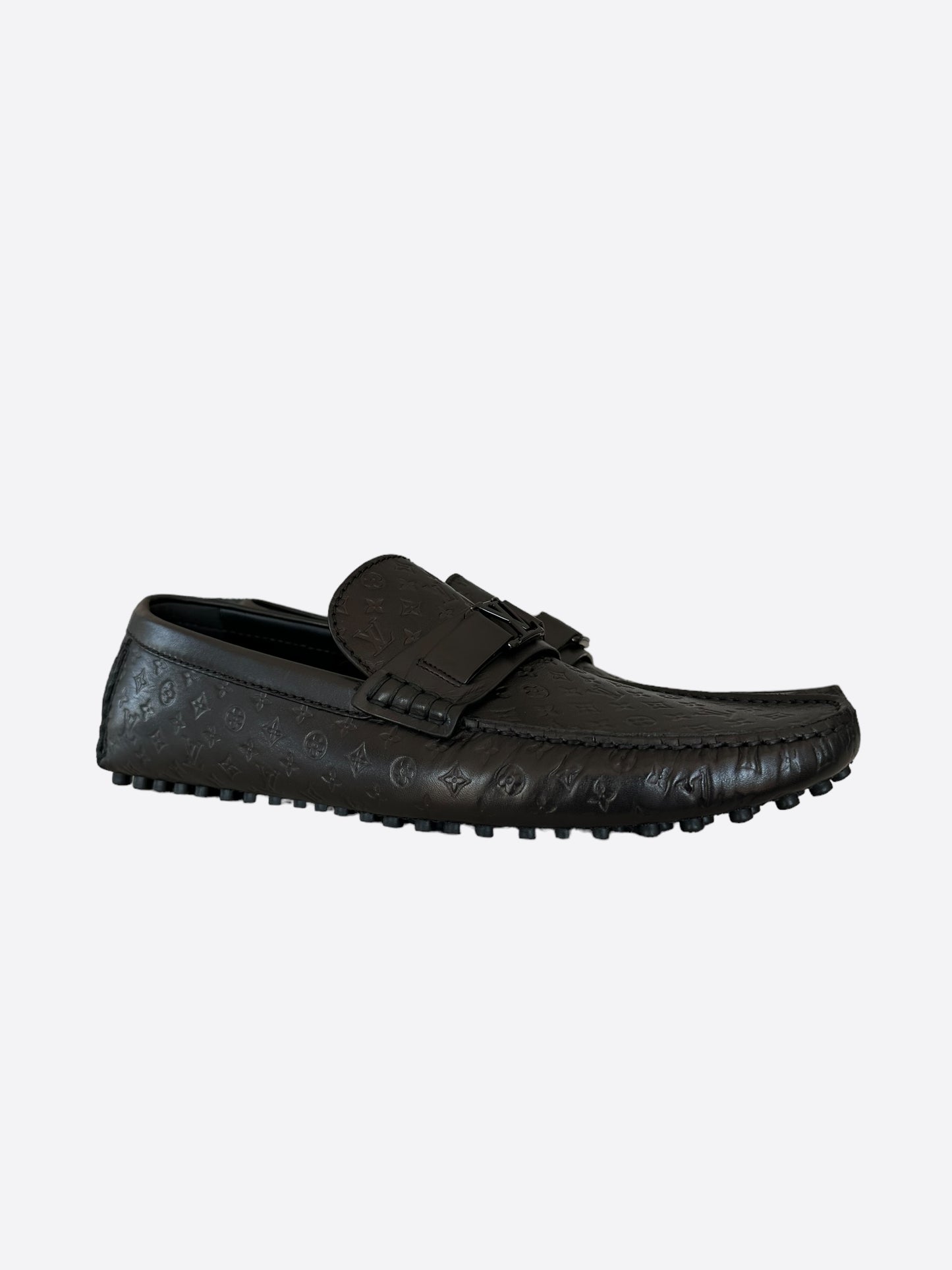 Louis Vuitton Black Embossed Monogram Hockenheim Moccasin’s