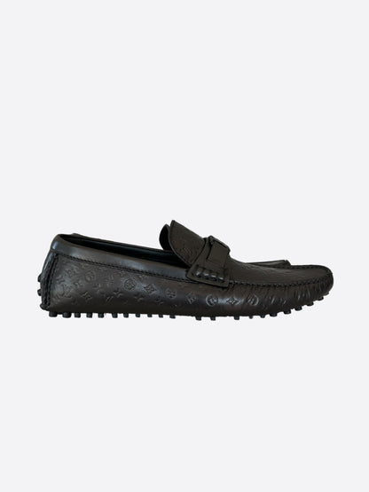 Louis Vuitton Black Embossed Monogram Hockenheim Moccasin’s