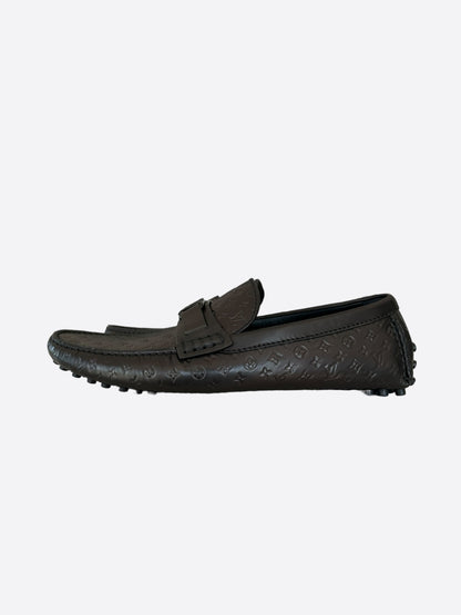 Louis Vuitton Black Embossed Monogram Hockenheim Moccasin’s