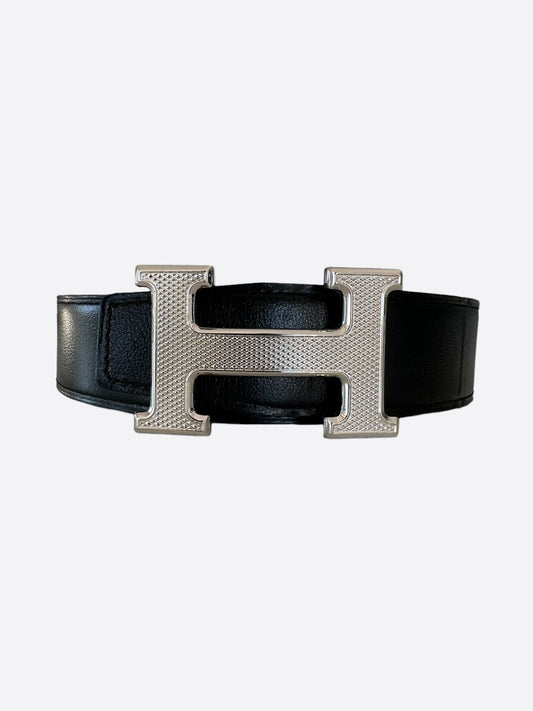 Hermes Black & Brown Silver H Buckle Reversible Belt