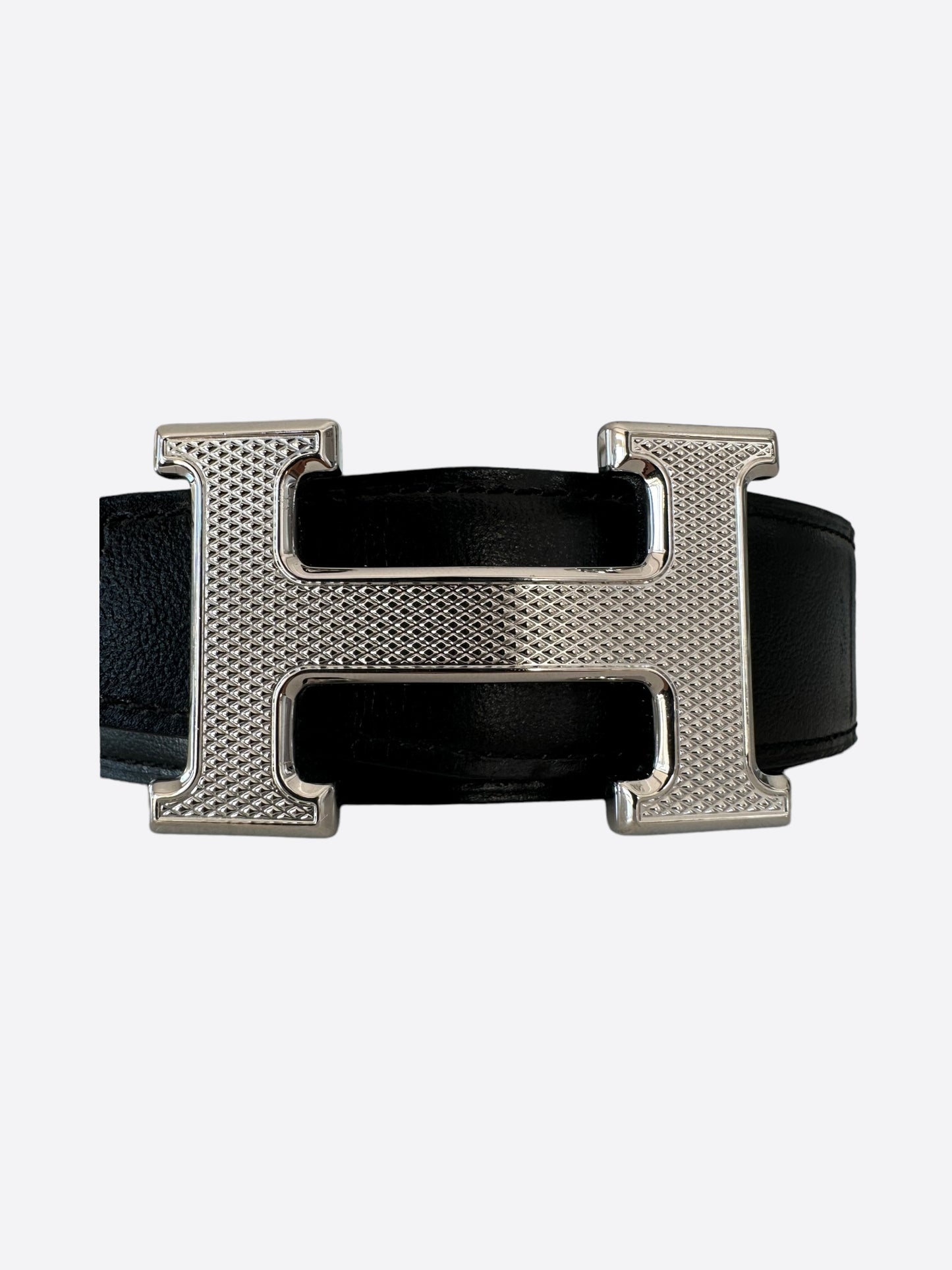 Hermes Black & Brown Silver H Buckle Reversible Belt