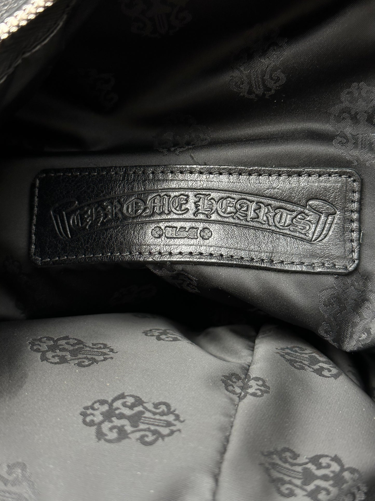 Chrome Hearts Black Leather Cross Patch Duffel Bag