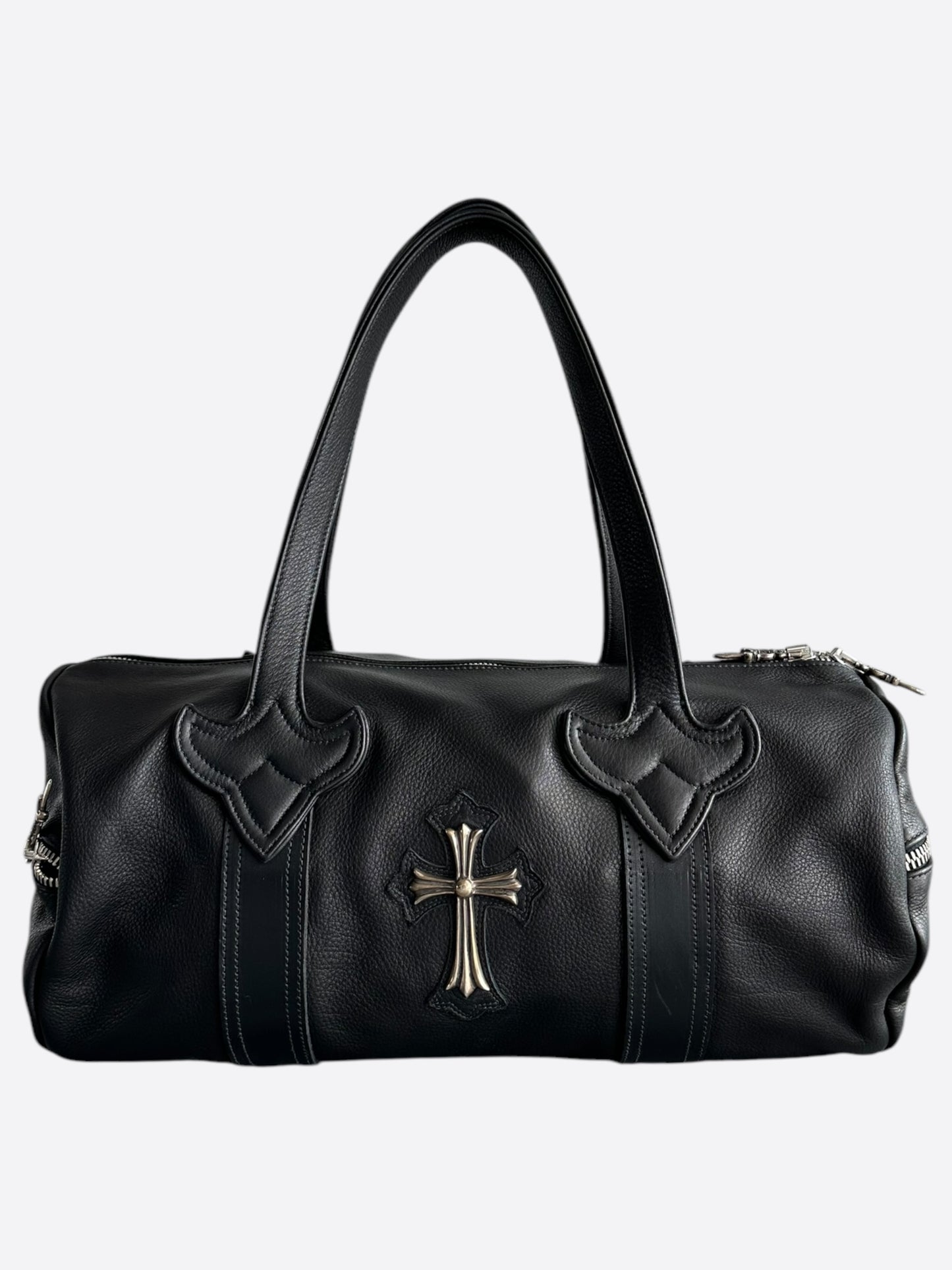 Chrome Hearts Black Leather Cross Patch Duffel Bag