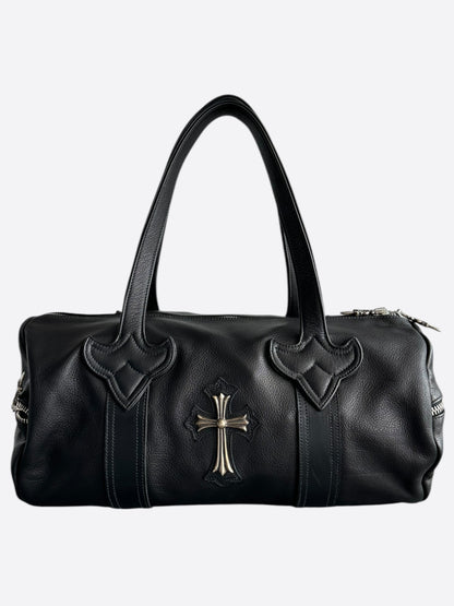 Chrome Hearts Black Leather Cross Patch Duffel Bag
