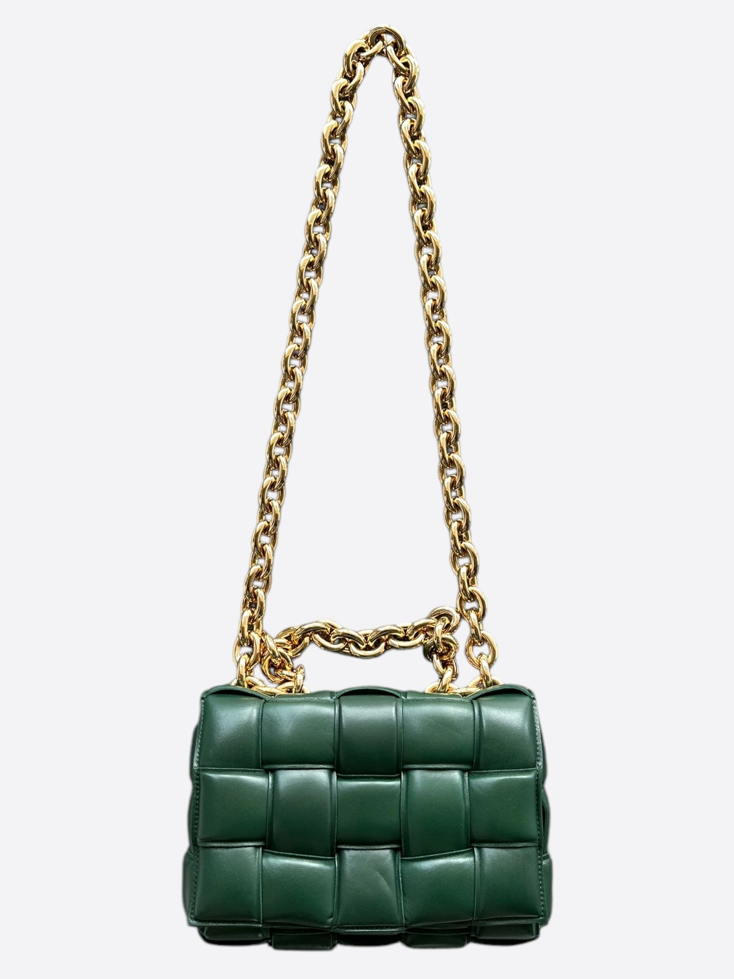 Bottega Veneta Green Intrecciato Chain Padded Cassette Bag