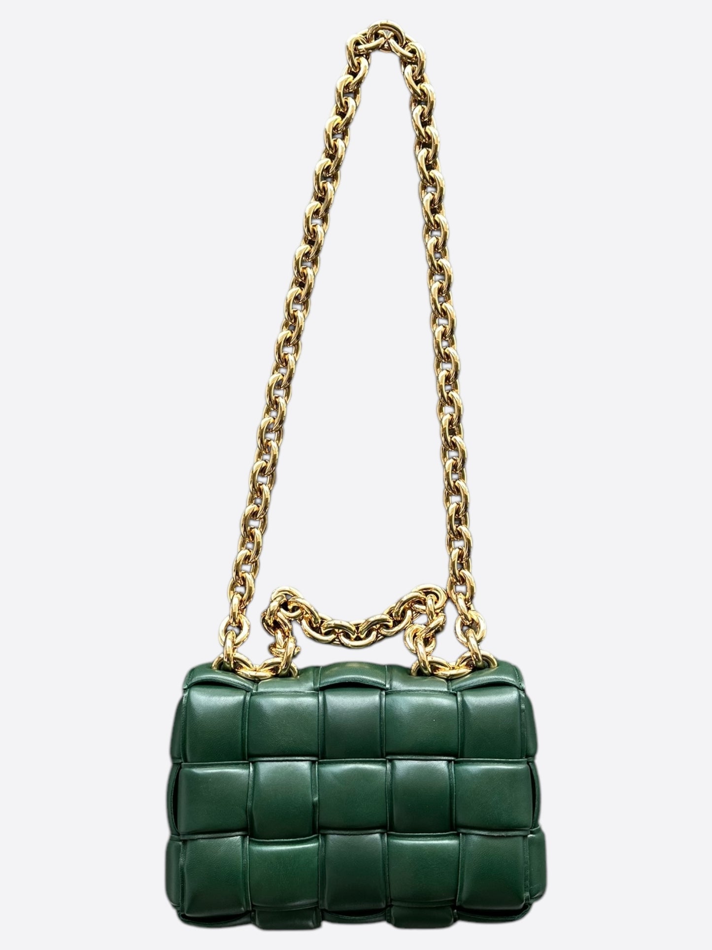 Bottega Veneta Green Intrecciato Chain Padded Cassette Bag