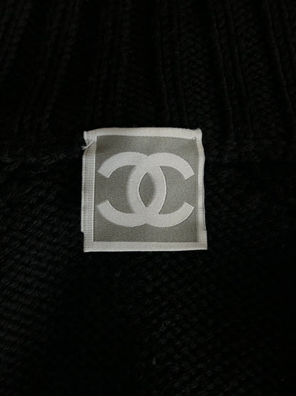 Chanel Black & White CC Logo Women's Zip Up Knít Cardigan