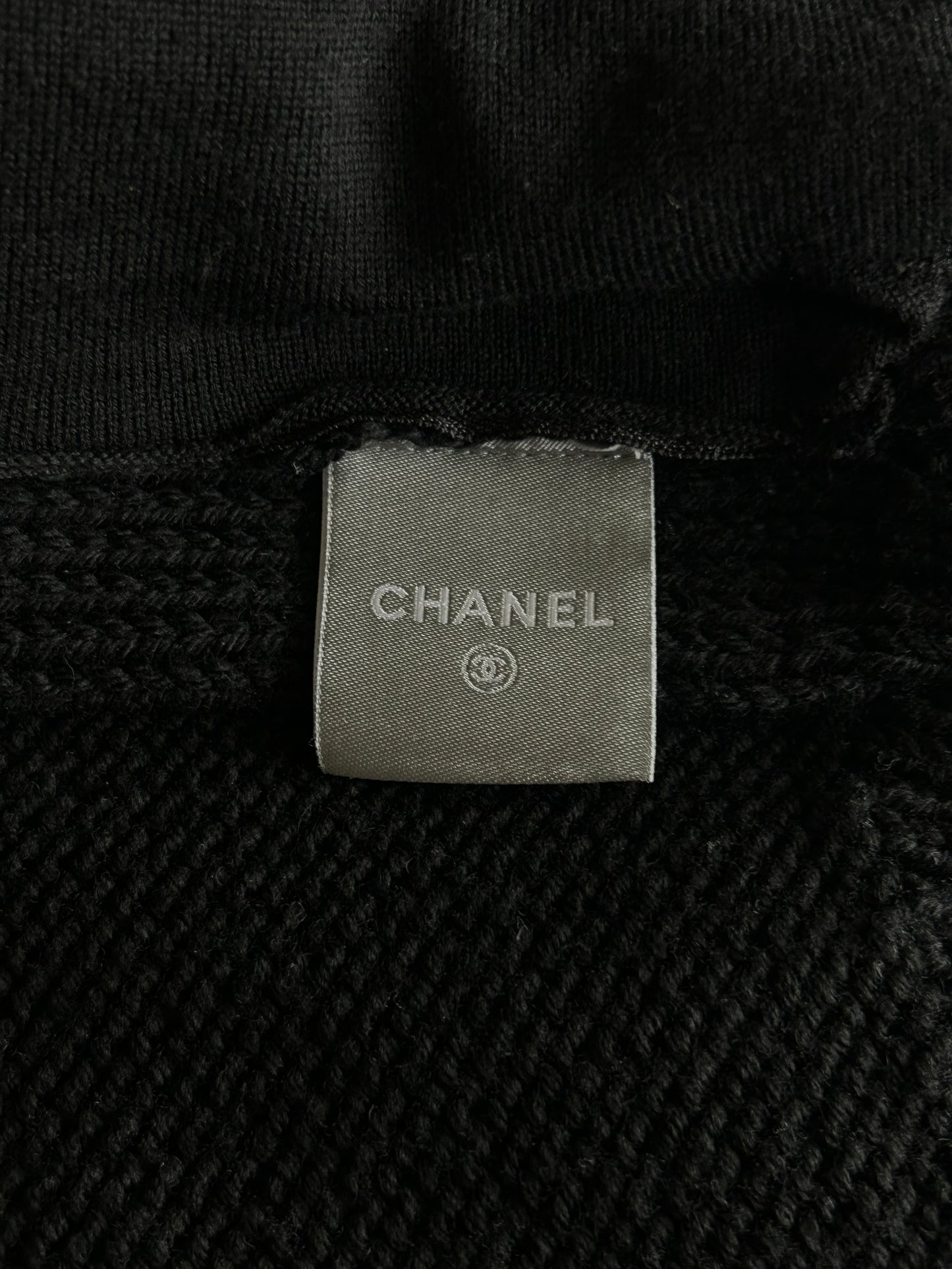 Chanel Black & White CC Logo Women's Zip Up Knít Cardigan