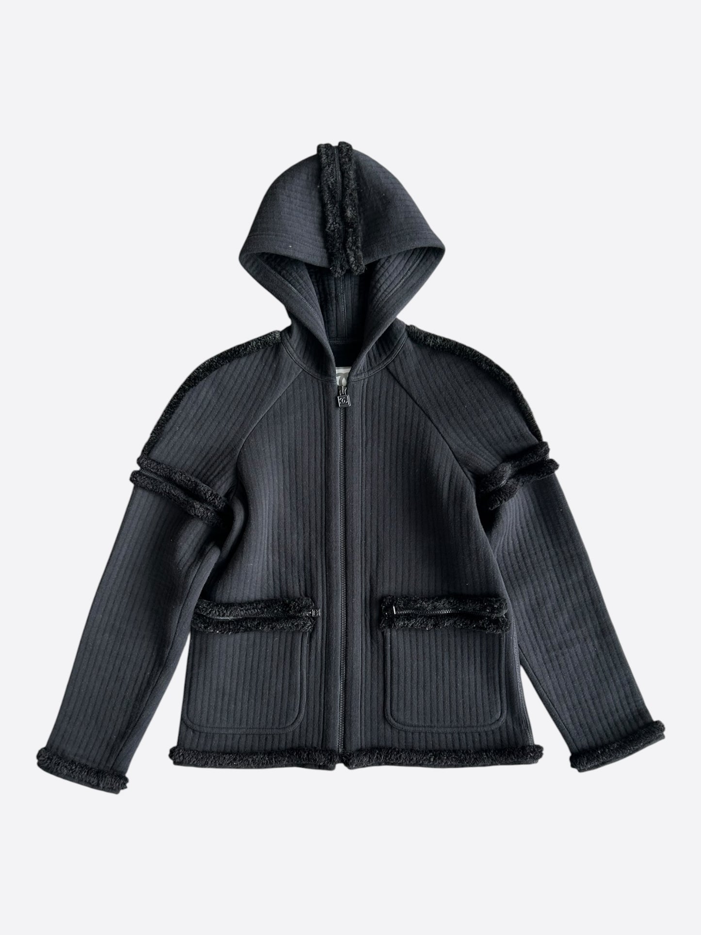Chanel Black Shearling Women's Zip Up Hoodie