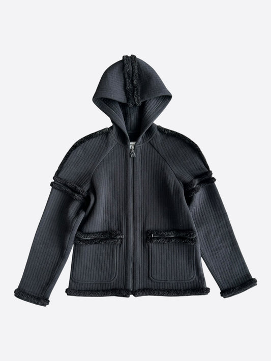 Chanel Black Shearling Women's Zip Up Hoodie