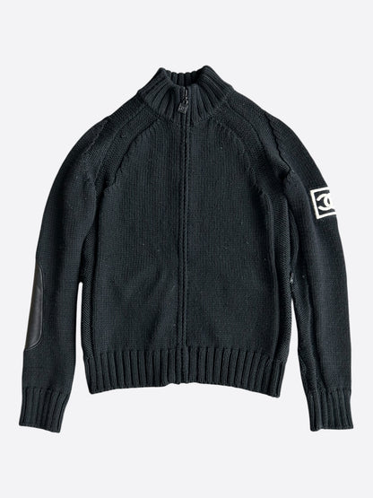 Chanel Black & White CC Logo Women's Zip Up Knít Cardigan