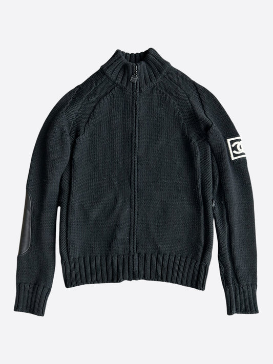 Chanel Black & White CC Logo Women's Zip Up Knít Cardigan