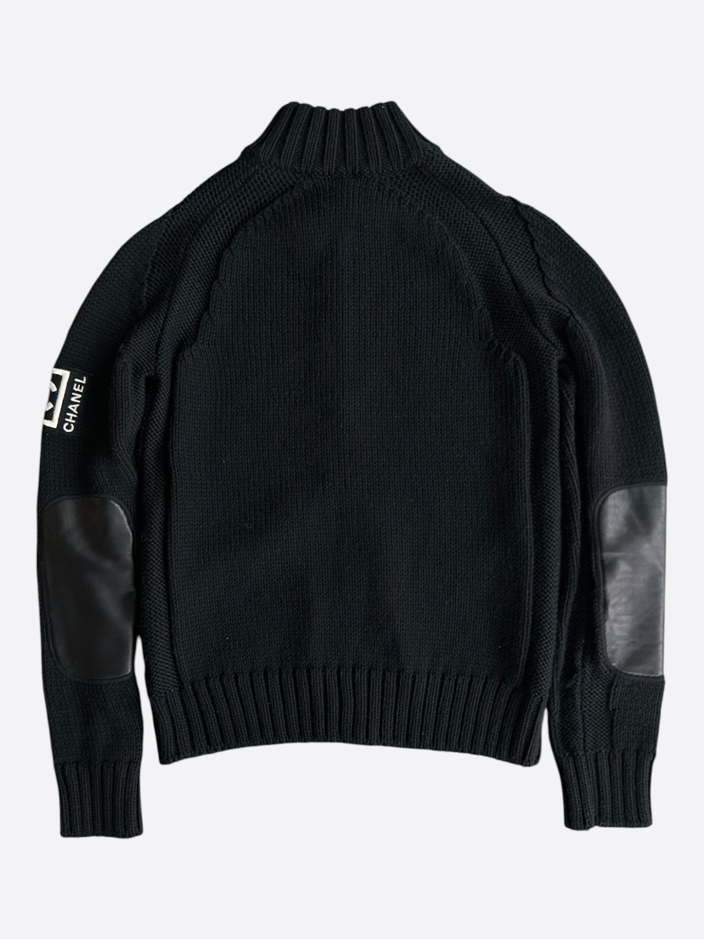 Chanel Black & White CC Logo Women's Zip Up Knít Cardigan