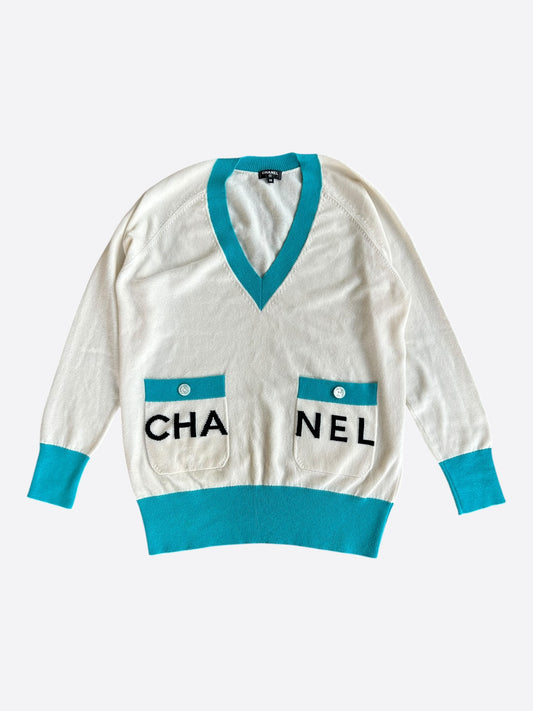 Chanel White & Turquoise La Pausa Women's Sweater