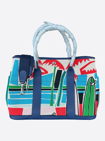 Hermes Navy & Multicolor Sea, Surf & Fun Garden Party Bag