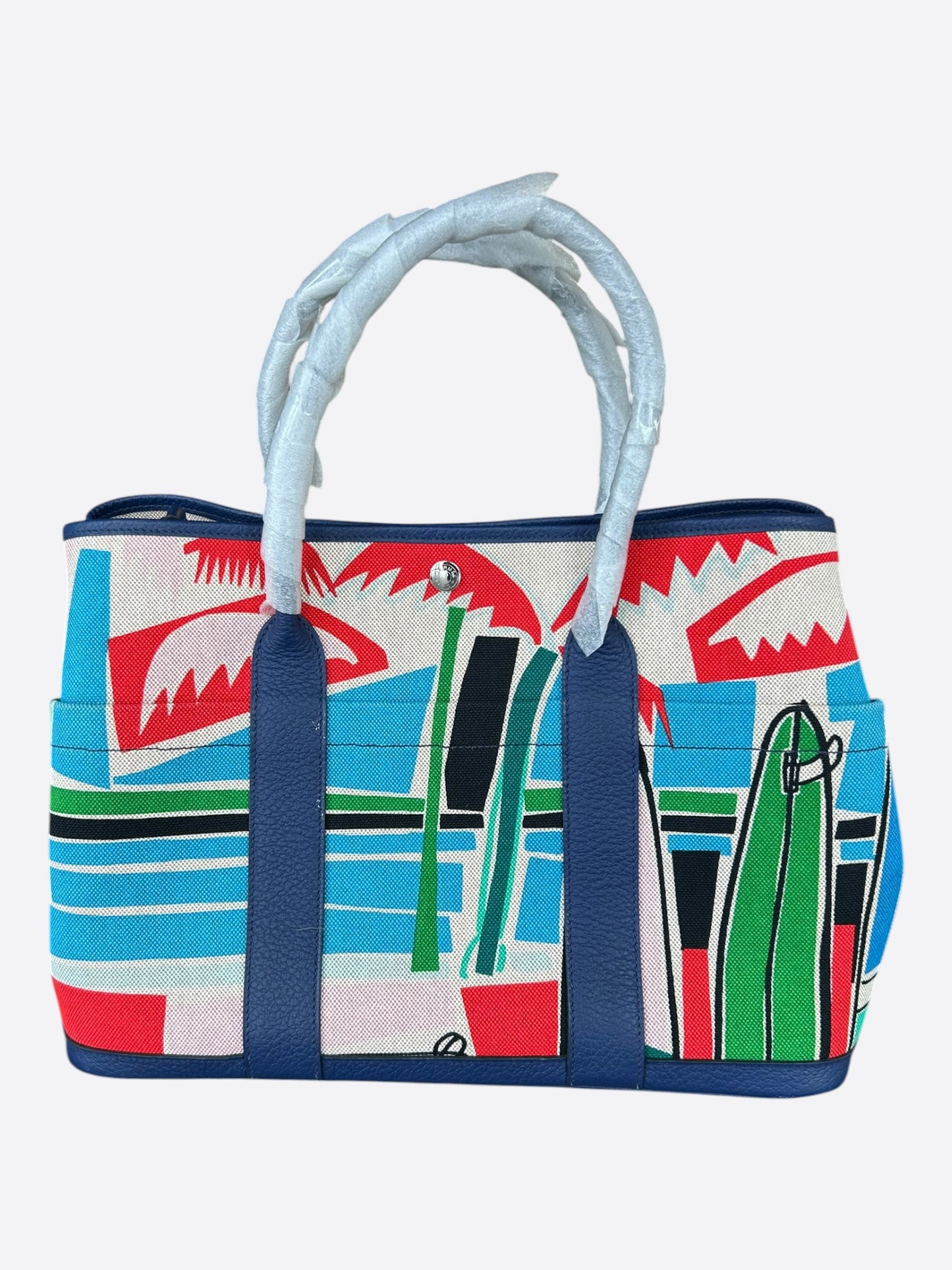 Hermes Navy & Multicolor Sea, Surf & Fun Garden Party Bag