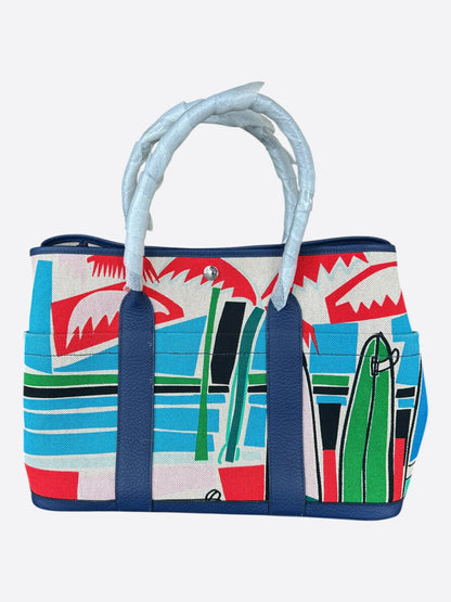 Hermes Navy & Multicolor Sea, Surf & Fun Garden Party Bag