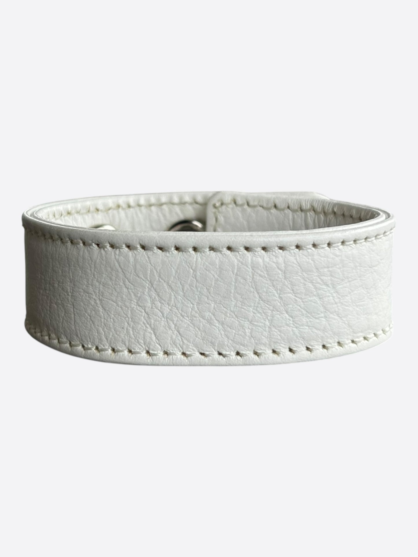 Chrome Hearts White & Rhodium Leather Snap Button Bracelet