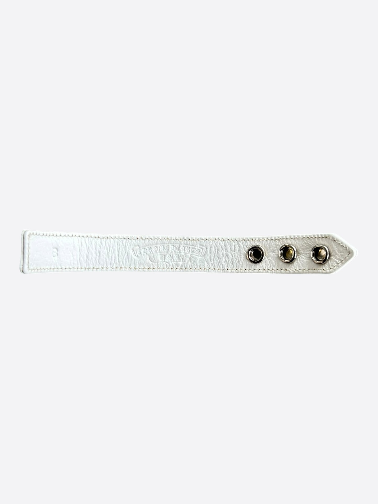 Chrome Hearts White & Rhodium Leather Snap Button Bracelet