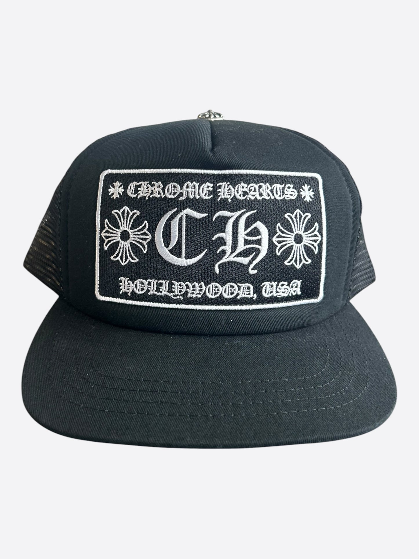 Chrome Hearts Black & White Hollywood Trucker Hat