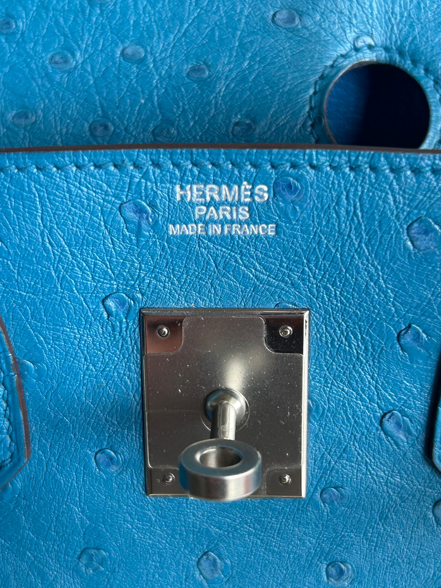 Hermes Blue Agate Ostrich & Palladium Hardware Birkin 30