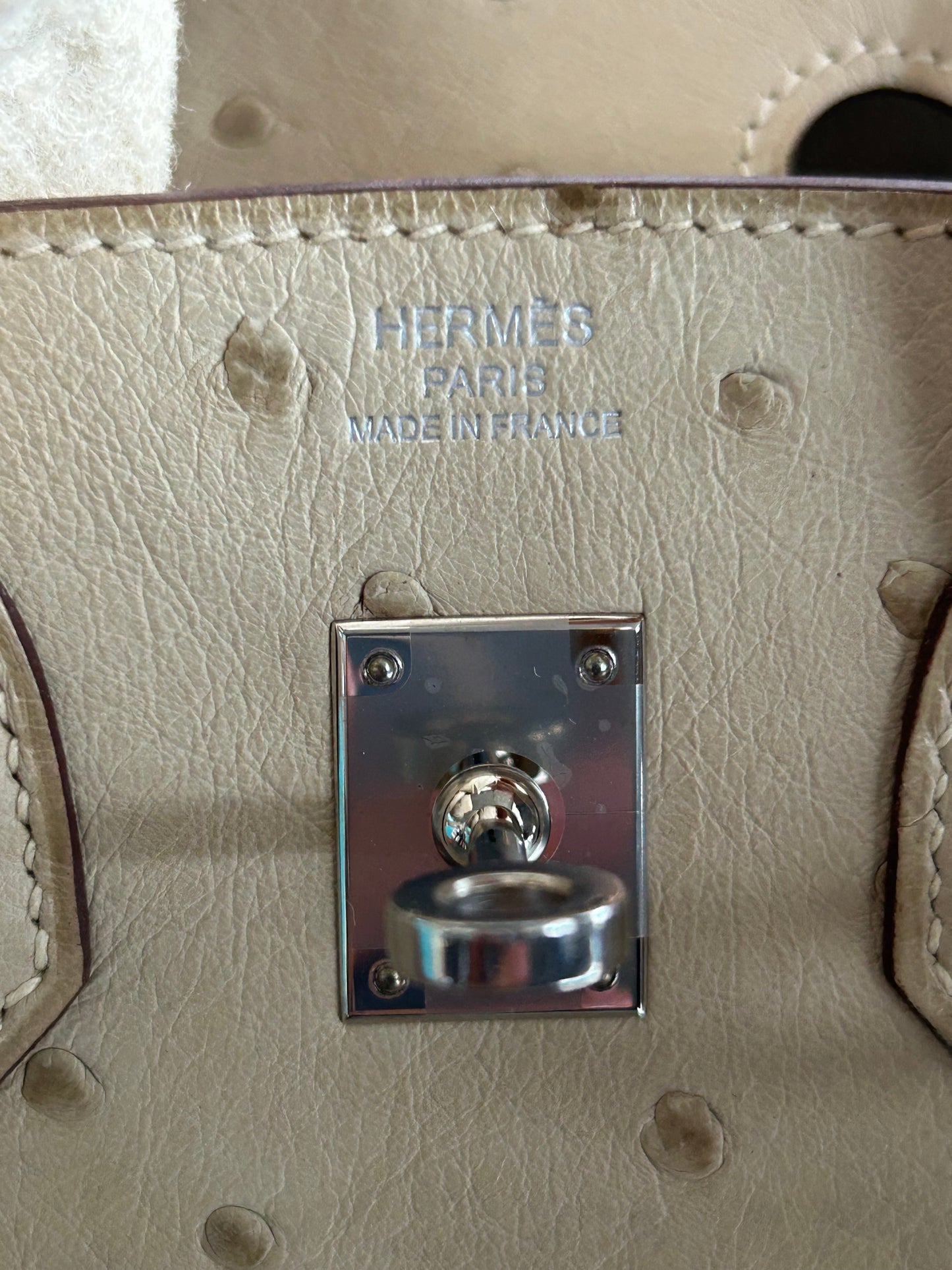 Hermes Cream Ostrich & Palladium Hardware Birkin 25