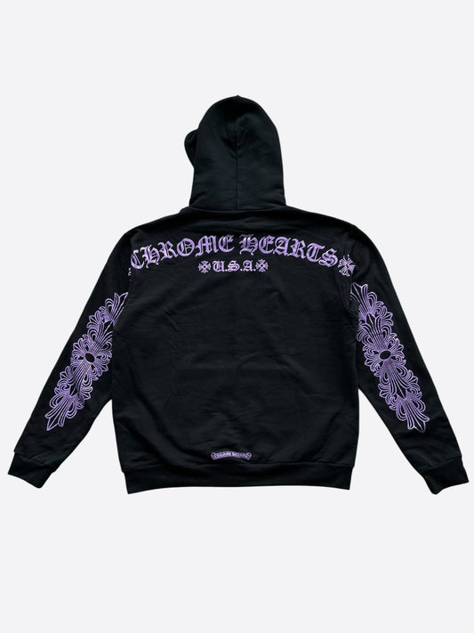 Chrome Hearts Black & Purple Friends & Family Glitter Floral Logo Hoodie