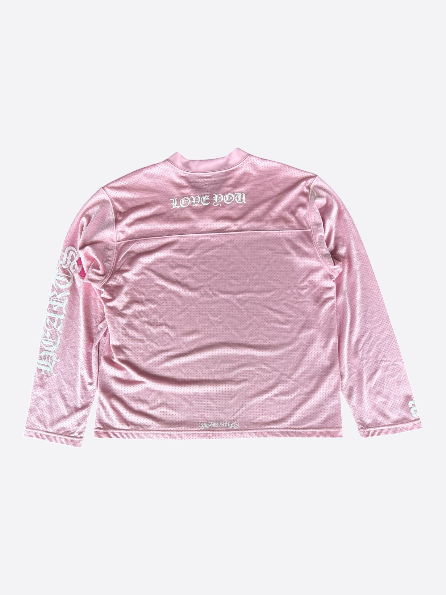 Chrome Hearts Pink & White ‘Love You’ Cross Patch Mesh Longsleeve Jersey