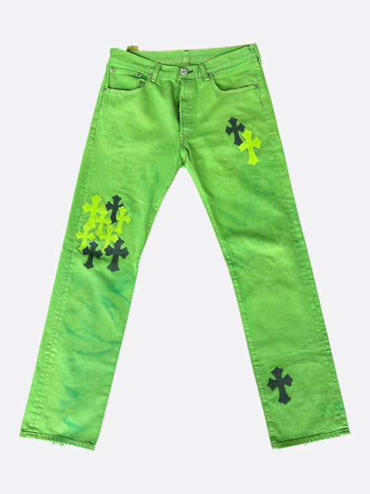 Chrome Hearts Levi's Green & Black Cross Patch Jeans