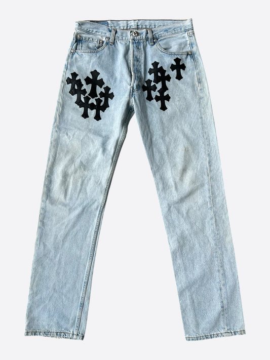 Chrome Hearts Levis Light Blue & Black Cross Patch Jeans