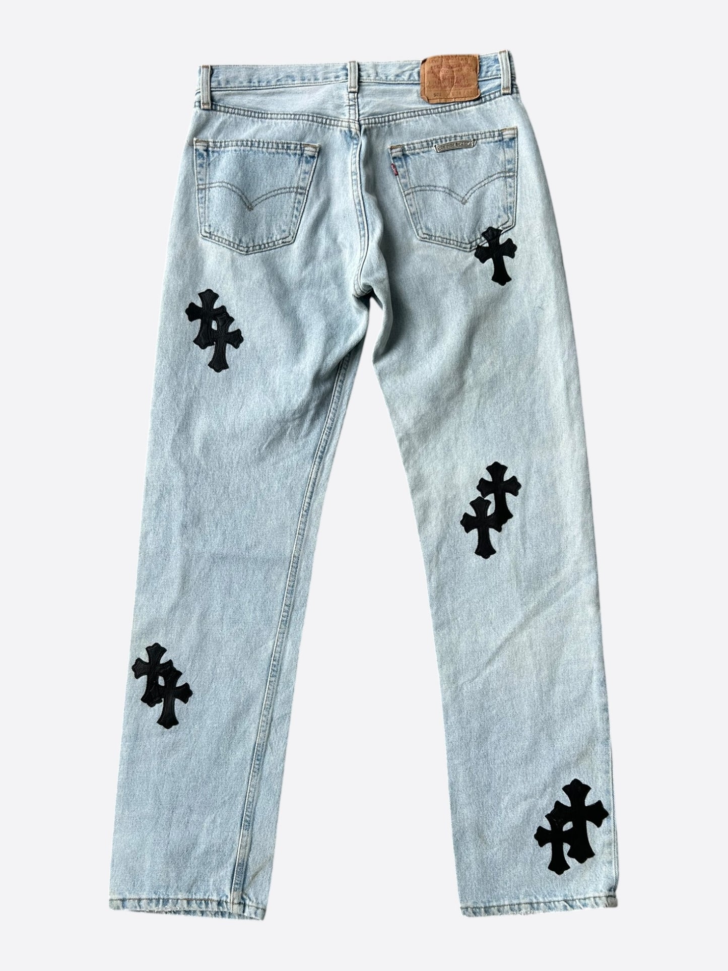 Chrome Hearts Levis Light Blue & Black Cross Patch Jeans