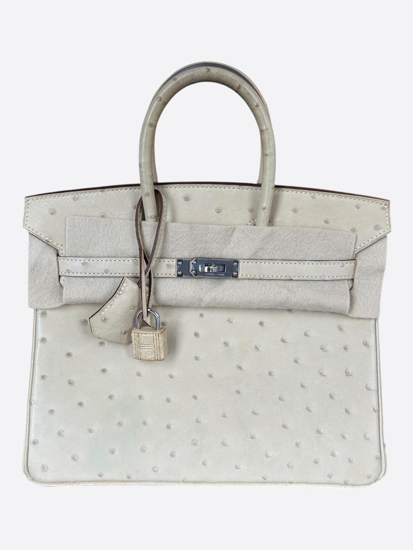 Hermes Cream Ostrich & Palladium Hardware Birkin 25