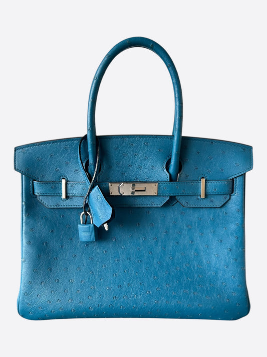 Hermes Blue Agate Ostrich & Palladium Hardware Birkin 30