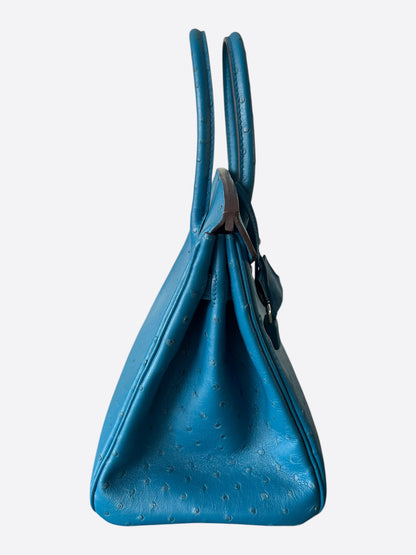 Hermes Blue Agate Ostrich & Palladium Hardware Birkin 30