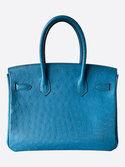 Hermes Blue Agate Ostrich & Palladium Hardware Birkin 30