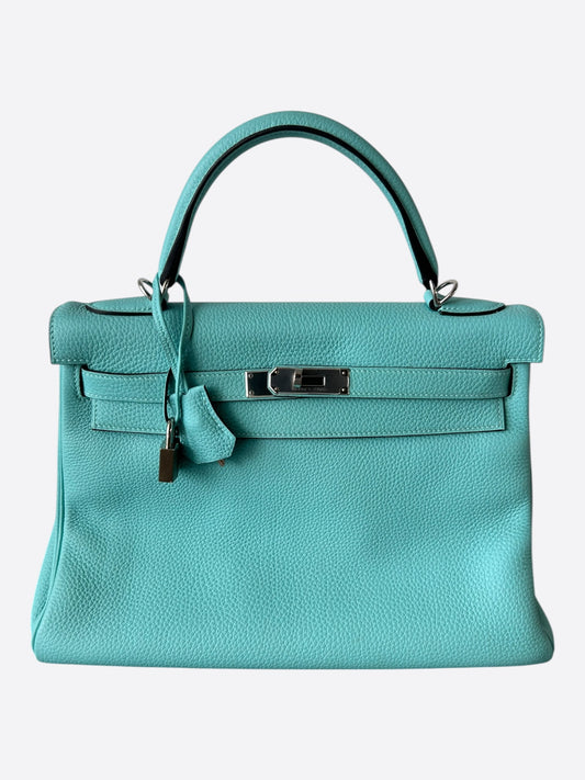 Hermes Blue Atoll Togo & Palladium Hardware Kelly 32