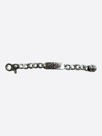 Chrome Hearts Silver & Ruby Fancy Link Floral Cross Cuban Bracelet