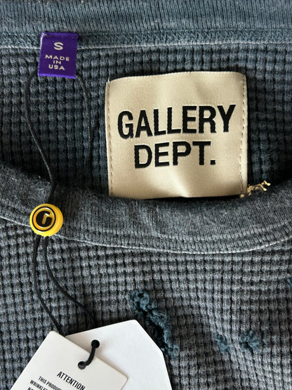 Gallery Dept Faded Black & White Logo Distressed Thermal Longsleeve T-Shirt