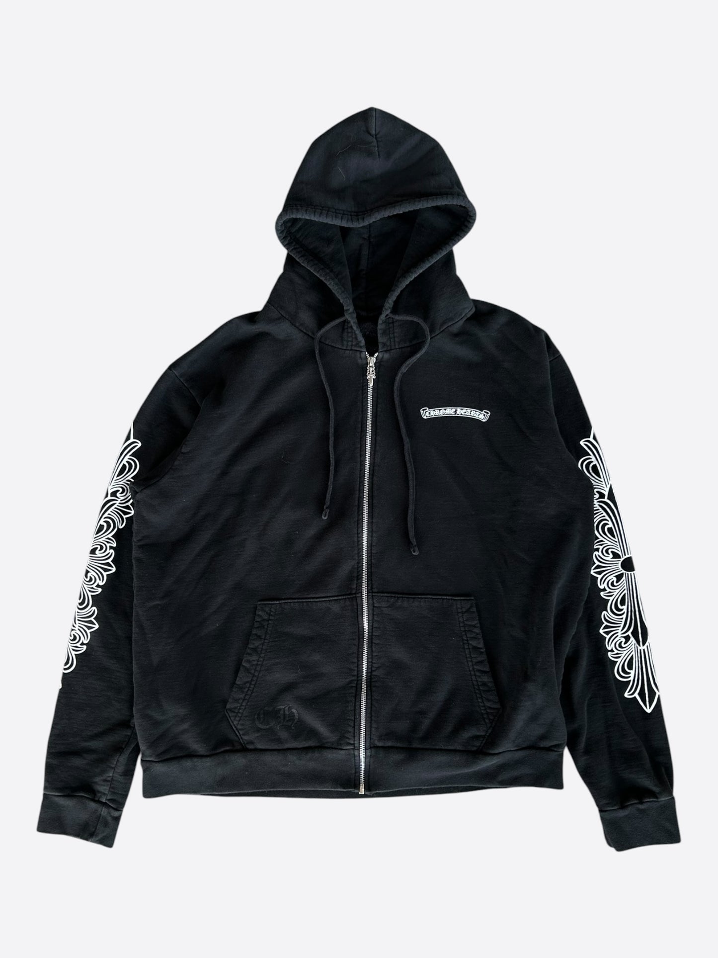 Chrome Hearts Black & Pink Dagger Script Zip Up Hoodie