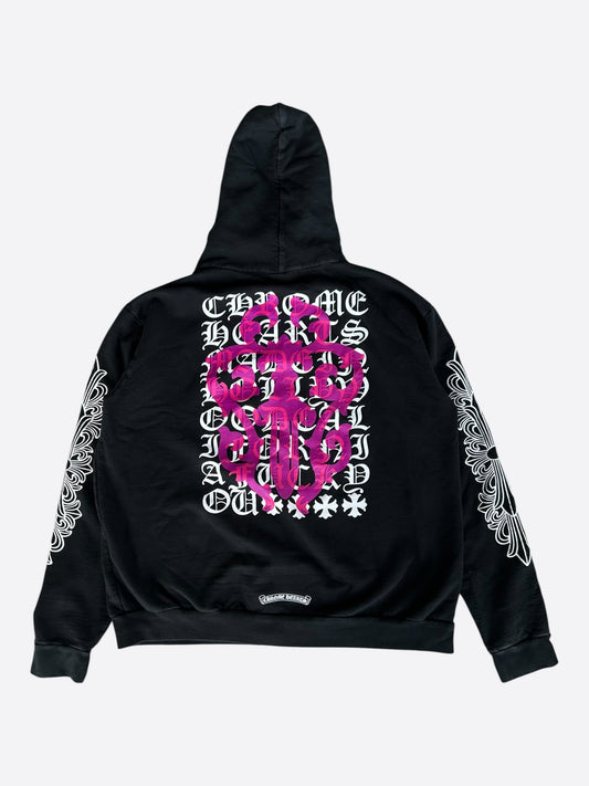 Chrome Hearts Black & Pink Dagger Script Zip Up Hoodie