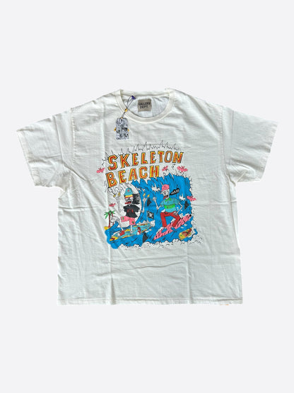 Gallery Dept Antique White Skeleton Beach Surf Glitter Logo T-Shirt