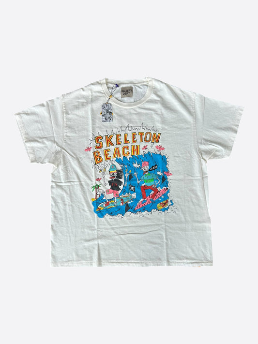 Gallery Dept Antique White Skeleton Beach Surf Glitter Logo T-Shirt